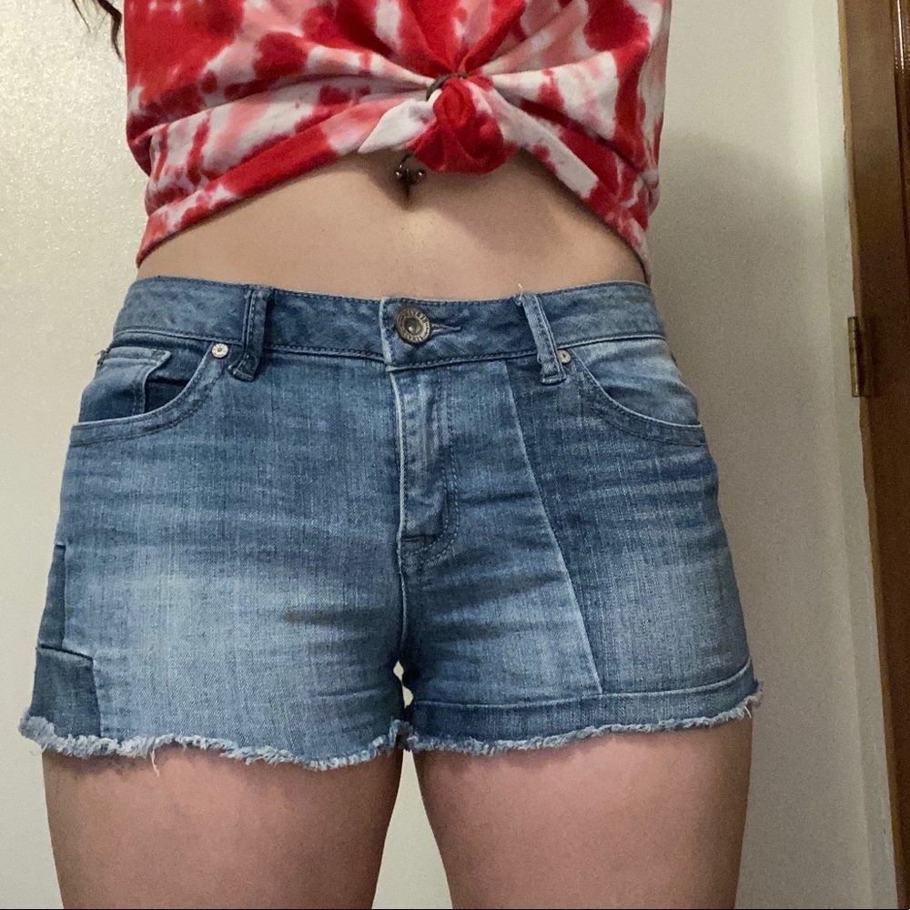 Patch style jean shorts